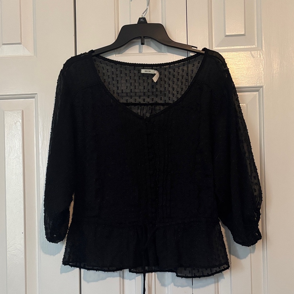 Kimchi Blue Black Sheer Textured Peplum Blouse